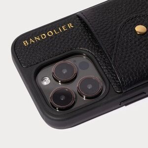 Bandolier Black Leather Phone Case with Gold Accents